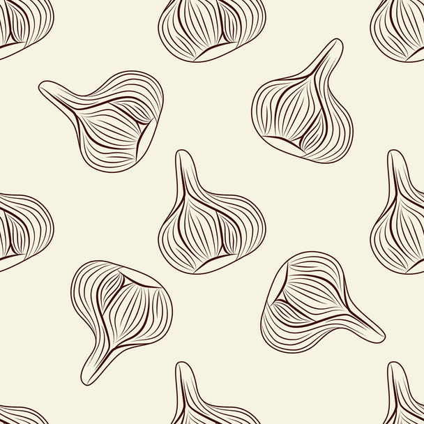 Hand drawn garlic seamless pattern. Bulb of garlic wallpaper. Engraving vintage style. Vector illustration - Vector, Image