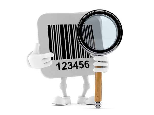 Barcode character with magnifying glass isolated on white background. 3d illustration - Valokuva, kuva
