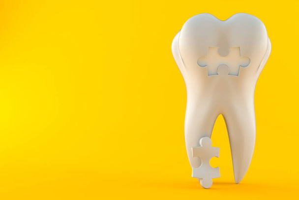 Zub s skládačkou izolované na oranžovém pozadí. 3D ilustrace - Fotografie, Obrázek