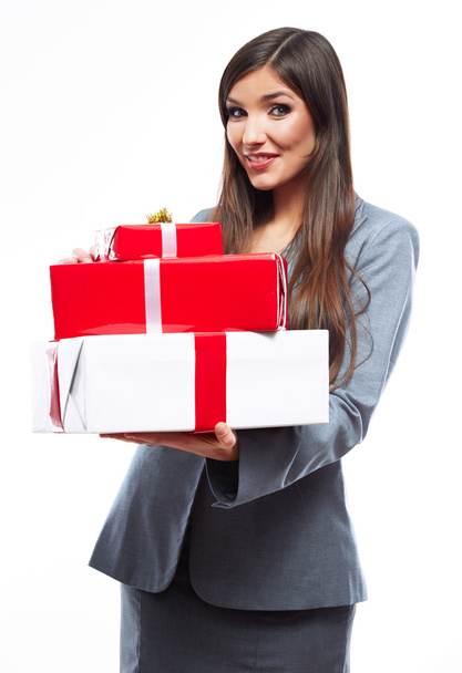 Business woman hold gift box - Fotó, kép