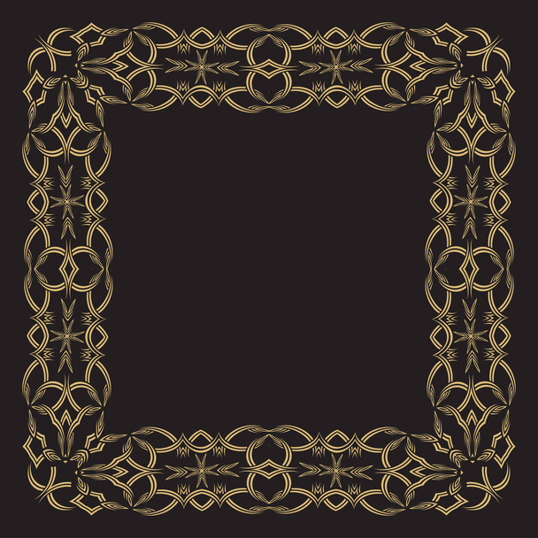 Circular ornament of interlocking lace lines. Gold decorative frame. The place for the text. Applicable for monograms, logo, wedding invitation, menu. Vector graphics. - Vektör, Görsel