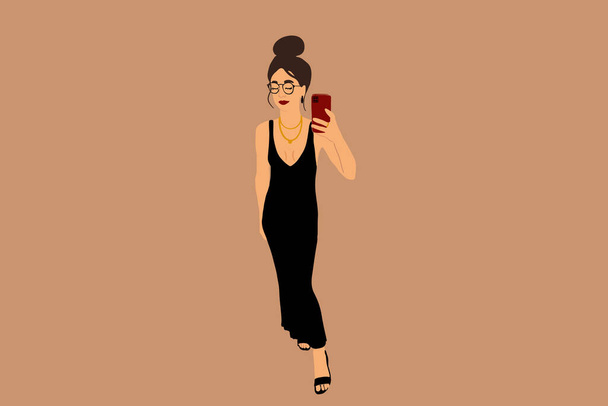 Woman dressed in black tie style on the background - Vector, Image