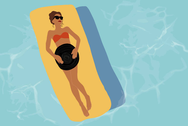Mulher tomando banho de sol durante umas férias de verão
 - Vetor, Imagem