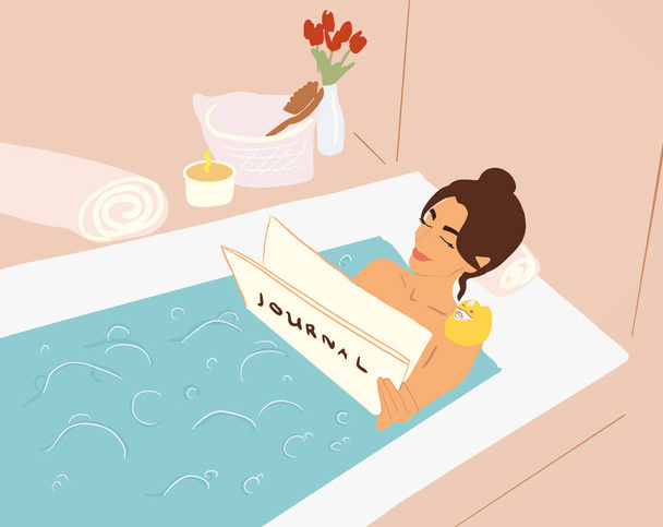 Illustrazione della donna rilassata che fa il bagno
 - Vettoriali, immagini