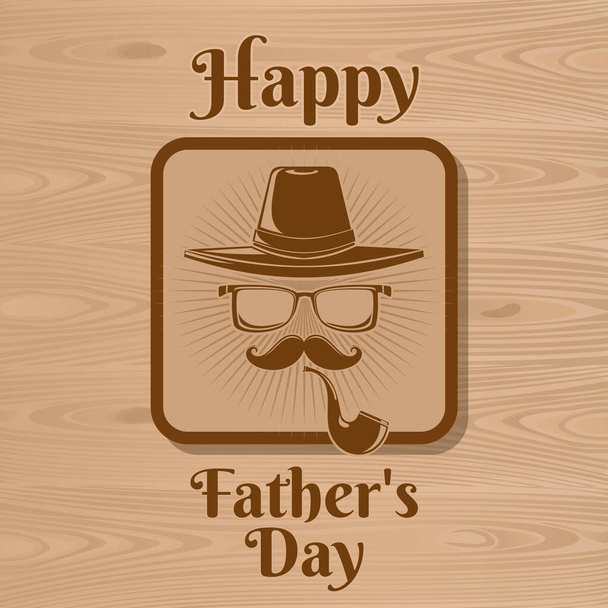 Happy Fathers Day icon for greeting card. Abstract image of a mustachioed gentleman with a hat, glasses and a pipe. Vector illustration - Vektör, Görsel