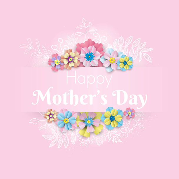 Blume mit Happy Mother 's Day mit Linie von schönen Blatt. - Vektor, Bild