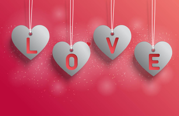 text love on white heart label on pink background. - Vector, Image
