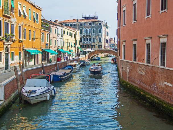 Venice, Italy, June 20, 2012 . Typical city street - view channel - 写真・画像
