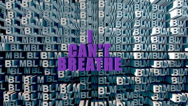 Letting in big Violet letter I CANT BREATHE on the white letter BLM background 3d render - Фото, зображення