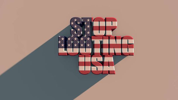 Los Angeles, USA Die Inschrift Stop plünderung USA mit USA-Flagge Textur auf weißem Hintergrund 3D-Rendering .  - Foto, Bild