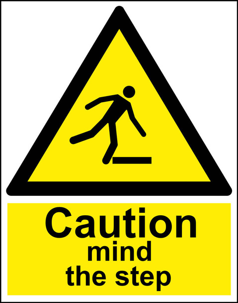 Προσοχή προσοχή το βήμα κίτρινο προειδοποιητικό σημάδι - Φωτογραφία, εικόνα