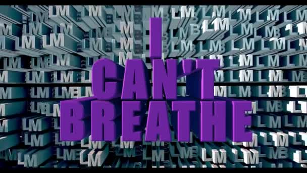 Lettering in grote Violet letters I CANT BREATHE op een witte letters BLM achtergrond 3d rendering - Video