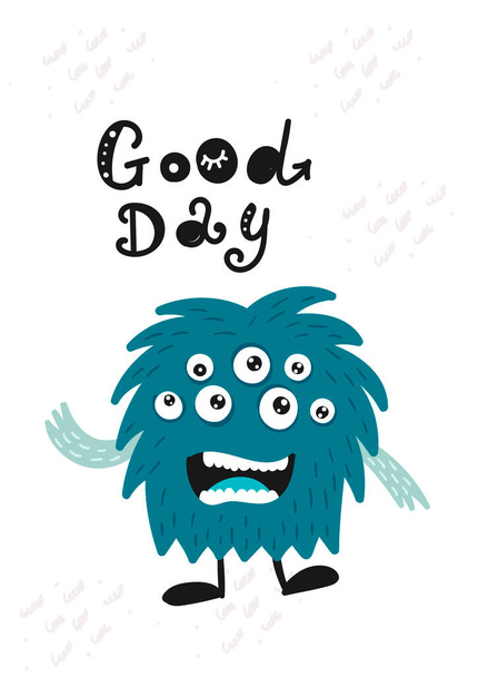 Childish poster with cute monster. - Vector, Imagen