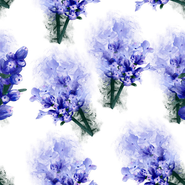 seamless pattern design with watercolor lavender bouquets - Photo, Image