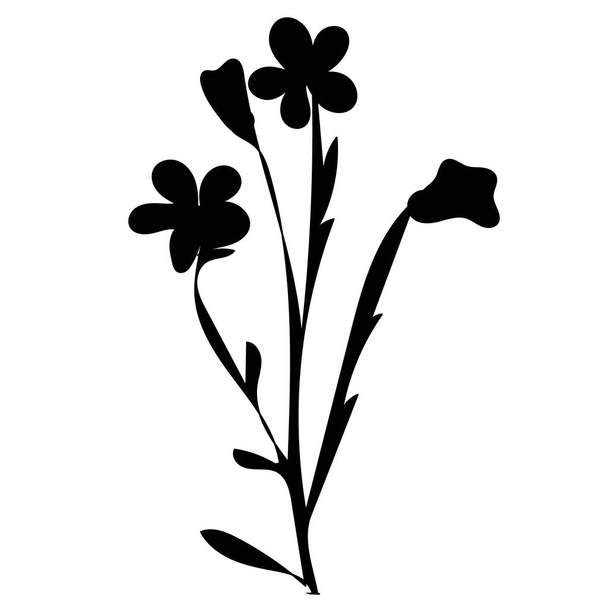vector, on a white background, black silhouette of grass and rose - Vector, Image