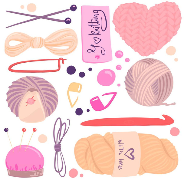 Set of elements for knitting. Hand drawn illustration isolated on white background. - Photo, Image