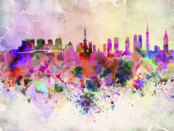 Tokyo skyline in watercolor background - Photo, Image