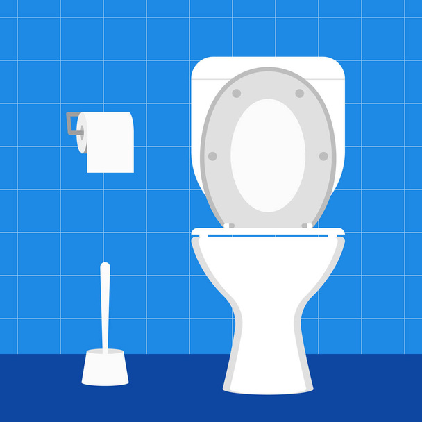 Toilettenschüssel mit Toilettenpapierrolle Toilettenbürste Vector Illustration - Vektor, Bild