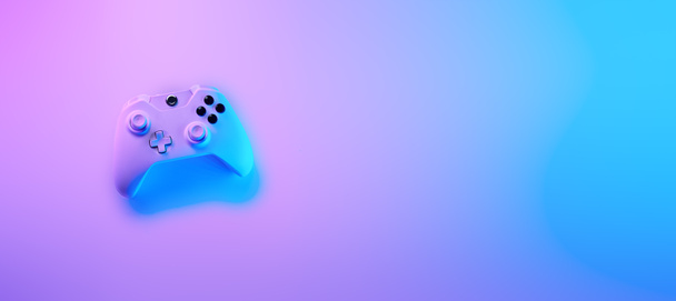 Gamepad σε βιολετί και μπλε νέον χρώματα. - Φωτογραφία, εικόνα