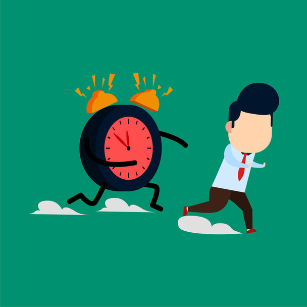 businessman ran from the clock monster because he ran out of time - Vector, Image