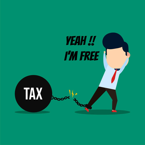税金や税金の概念から解放された幸せなビジネスマンは - ベクター画像