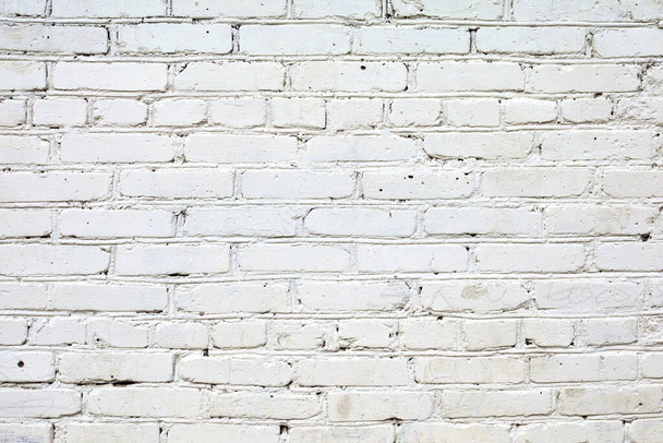 White grunge brick wall background. Loft styled white brick wall. white brick wall background in rural room - Photo, image