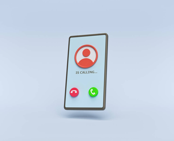 Saapuva puhelu modernilla älypuhelimella näytöllä. minimaalinen käsite. 3d-renderointi - Valokuva, kuva
