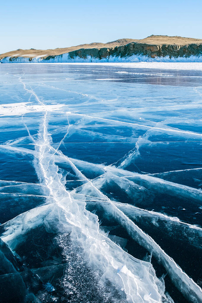 Crack of frozen ground at Lake Baikal - Foto, afbeelding
