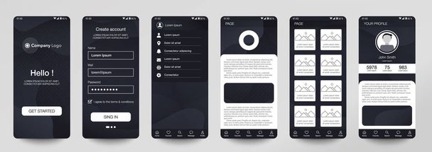Design of mobile app, UI, UX, GUI. Set of user registration screens with login and password input, account sign in, sign up, home page. Modern Style. Minimal Application. UI Design Template. Interface. - Vector, Image
