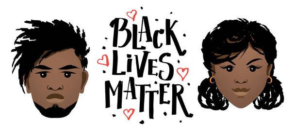Czarny życia materia plakat z twarzami czarnych ludzi. - Wektor, obraz