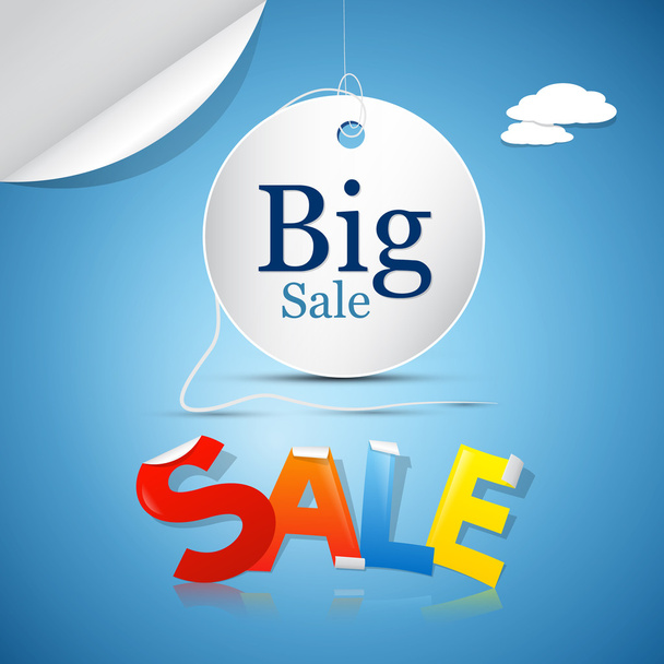 Big Sale on Blue Sky Background with Clouds - Vector, Image