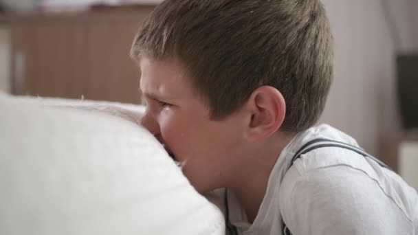difficult parenthood, nervous crying boy suffers from nervous upset and disobedience hysteria - Footage, Video