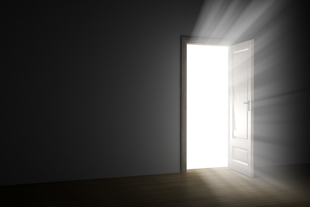 luz brilhante através de uma porta aberta no quarto vazio - Foto, Imagem