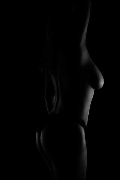 tmavá silueta krásné nahé ženy nahoře bez - Fotografie, Obrázek