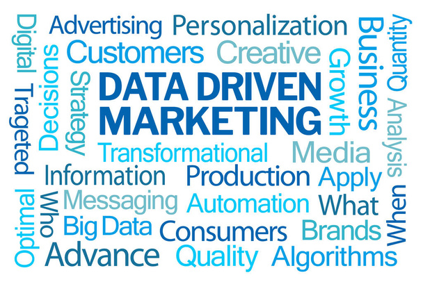 Data Driven Marketing Word Cloud op witte achtergrond - Foto, afbeelding