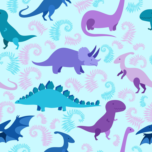 Cartoon dinosaur vector seamless pattern. - Vector, Image