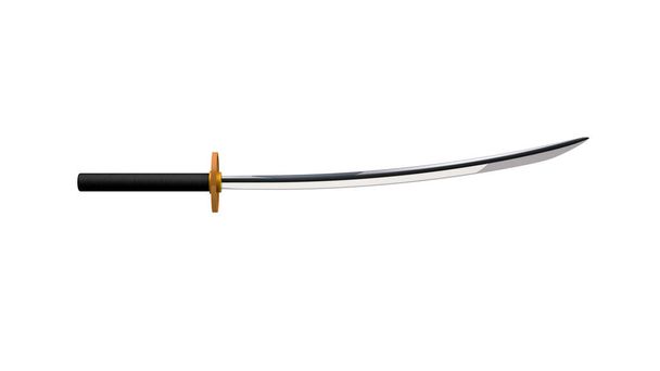 3d rendering, Close up of samurai sword mock up, Shiny reflection, isolated on white background.  - Photo, Image