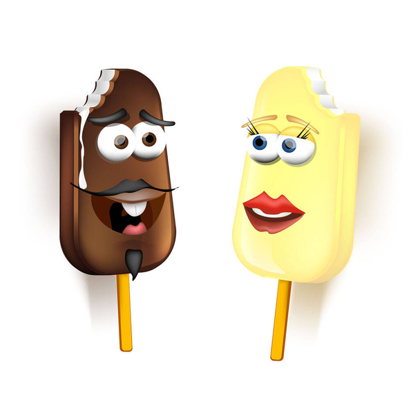Cute ice cream cone cartoon illustration. Vector illustration nice character man and woman emoji - Διάνυσμα, εικόνα