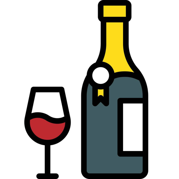 Copo de vinho e garrafa de vinho preenchido ícone
 - Vetor, Imagem