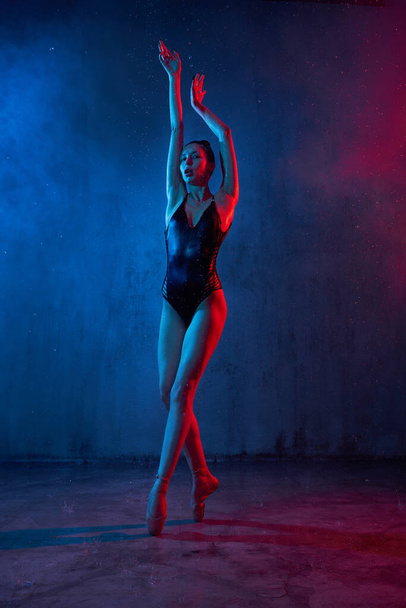 Slim ballerina dancing wearing pointes. - Φωτογραφία, εικόνα