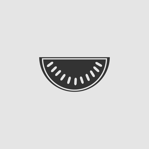 Икона арбуза плоская. Черная пиктограмма на сером фоне. Векторная иллюстрация
 - Вектор,изображение