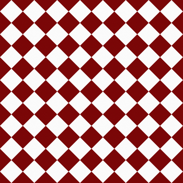 Dark Red and White Diagonal Checkers on Textured Fabric Backgrou - Photo, Image