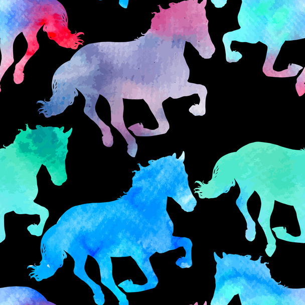 Vector seamless pattern with horses silhouettes, decorated with - Vector, imagen