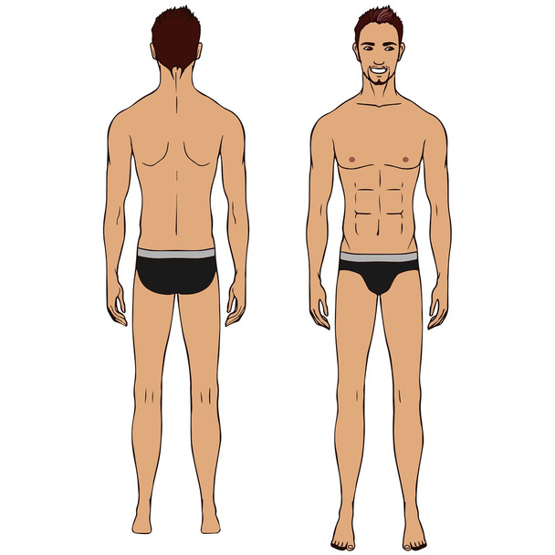 Caucasian standing man, full length portrait : front and back. - Διάνυσμα, εικόνα