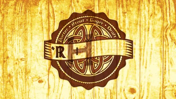 Element sprężynowy Przenoszenie porządku do komponowania tradycyjnego irlandzkiego pubu oferując wielkie smaczne piwo rzemieślnicze z celtyckim stylu ikona spalony na drewnie dla browaru Biznes - Materiał filmowy, wideo