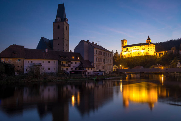 Night shot of the wonderful castle Rozmberk in the Czech Republic.  - Photo, image