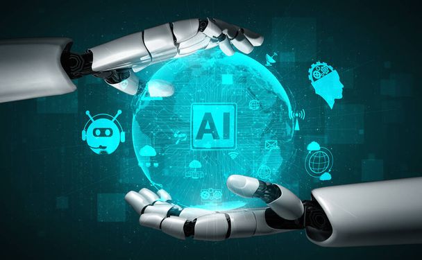 Yaşayan insanların geleceği için robot ve sayborg gelişimi üzerine yapay zeka araştırması yapıyorum. Bilgisayar beyni için dijital veri madenciliği ve makine öğrenme teknolojisi tasarımı. - Fotoğraf, Görsel
