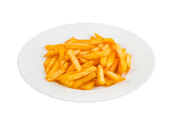 French fries on a plate, isolated on white background. - Photo, Image