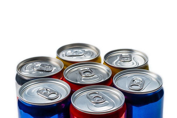 Group of aluminium cans, cold drink. Top view. - Photo, Image