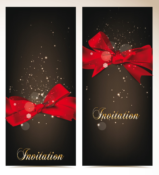 Elegant vector holiday banners with silk red bows - Vector, Imagen